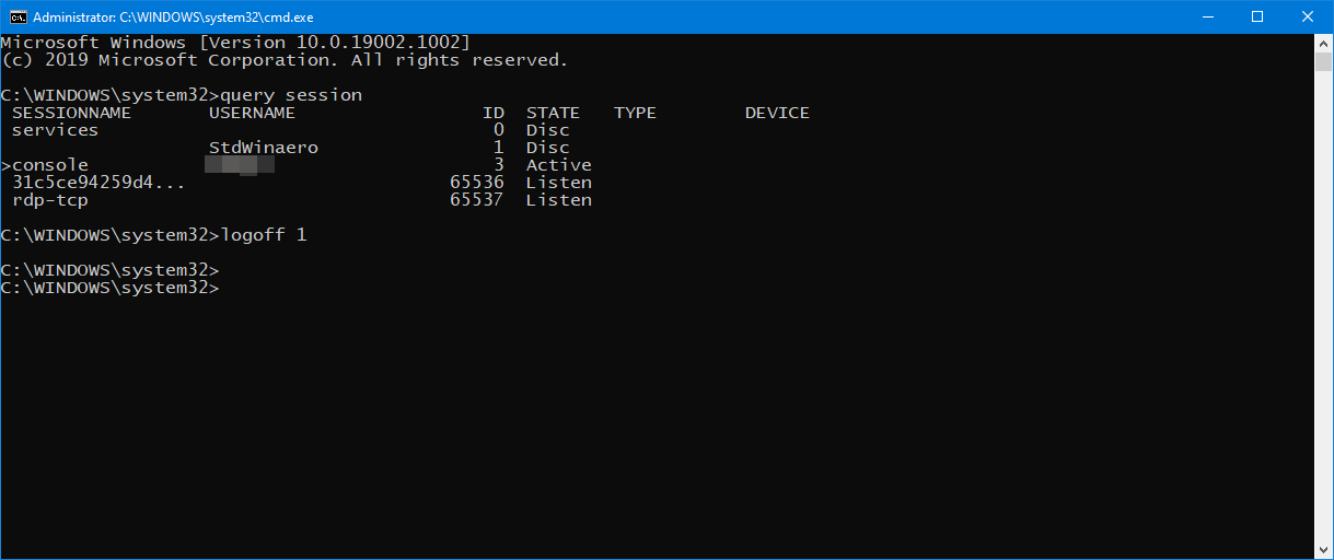 Log Off Another User in Windows 10