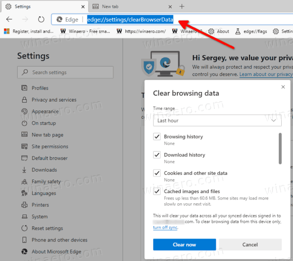 Clear Browsing Data in Microsoft Edge