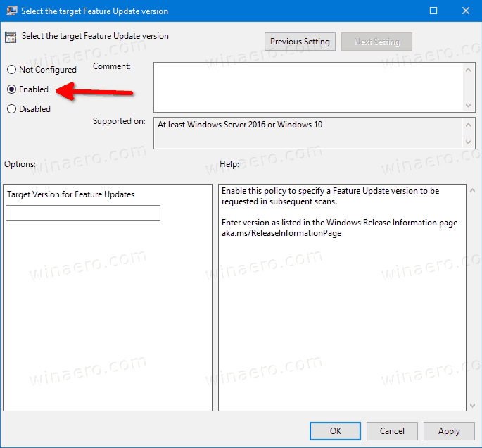 Set Target Windows 10 Version to Stay On or Upgrade To