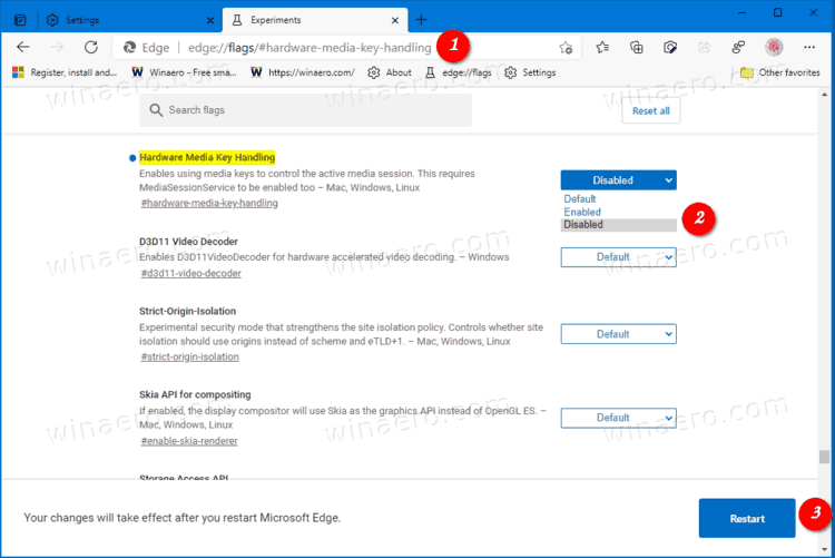 Disable Hardware Media Key Handling in Microsoft Edge