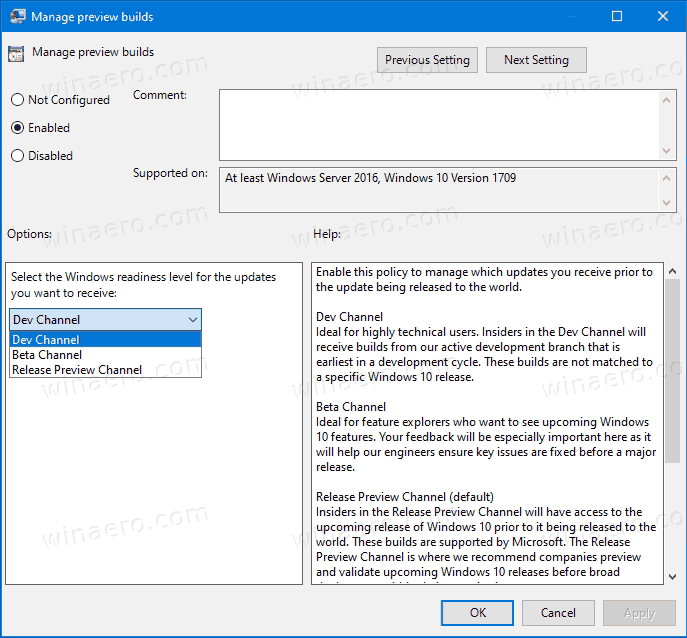 Disable Windows Insider Program Settings in Windows 10