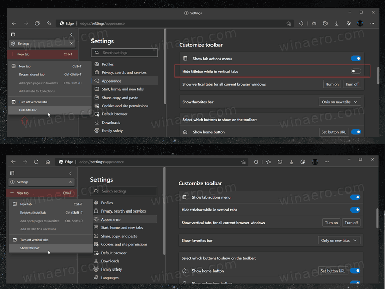Microsoft Edge Hide Top Bar