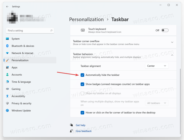How to Enable Automatically Hide Taskbar in Windows 11