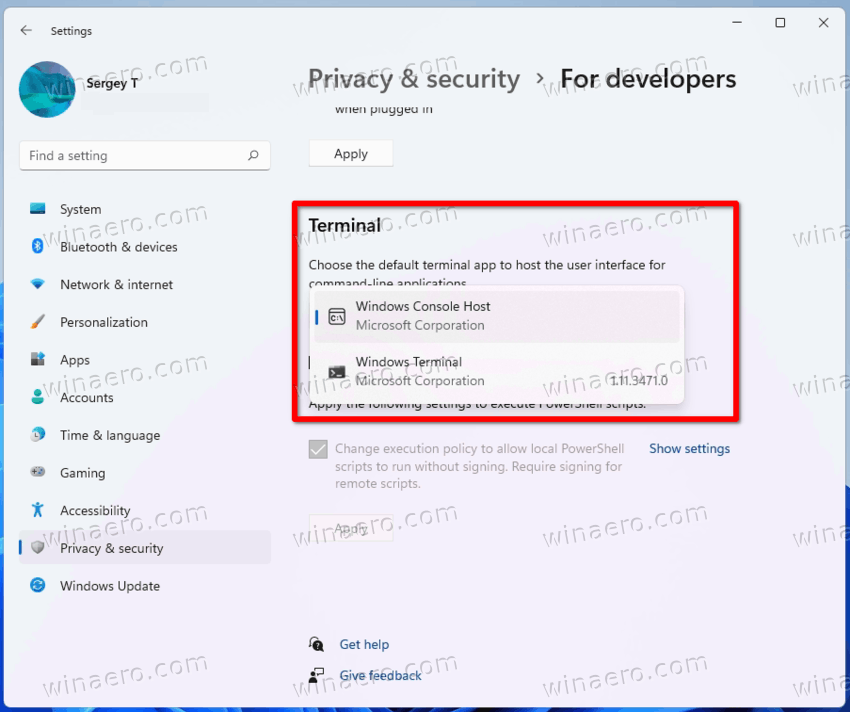 Windows 11: Change Console to Windows Terminal or Command Prompt