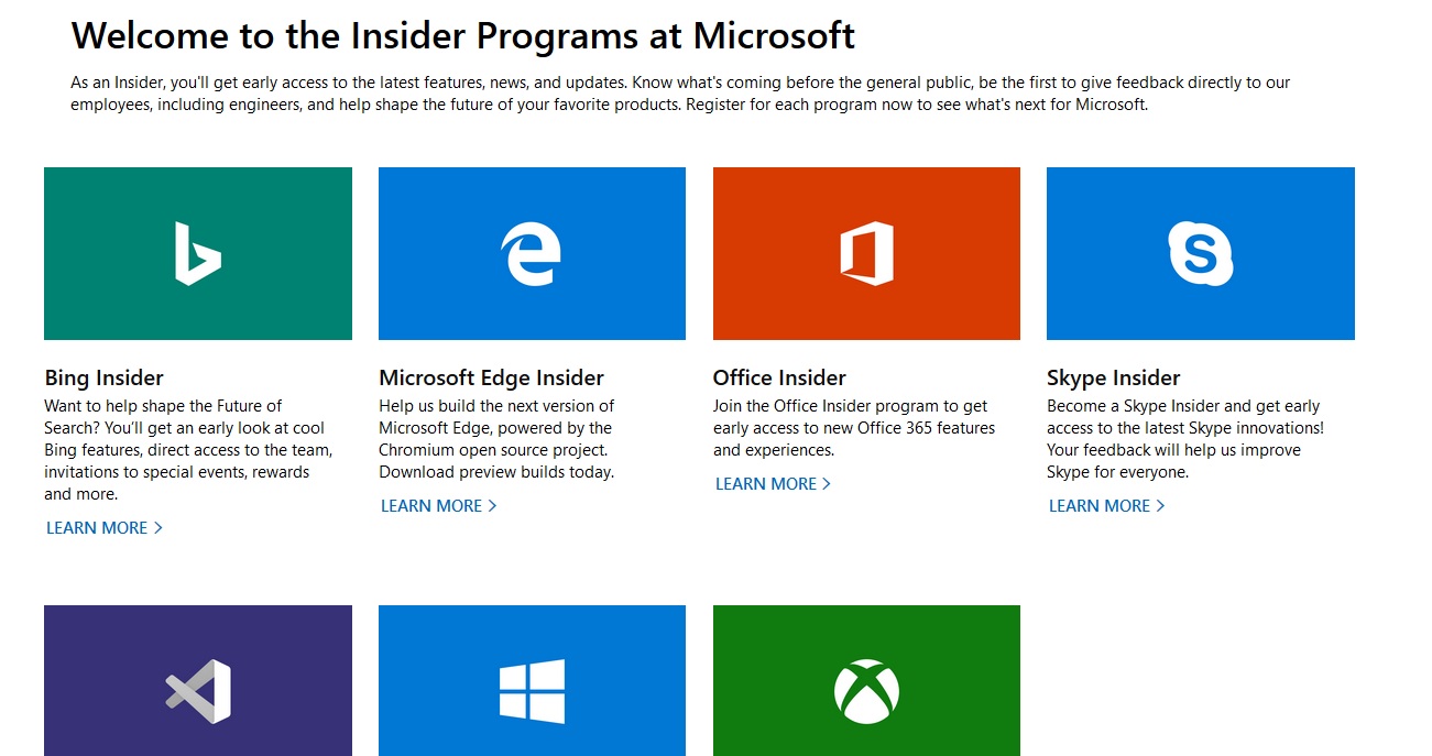 Microsoft Collects Insider Program Platforms in New site WinBuzzer