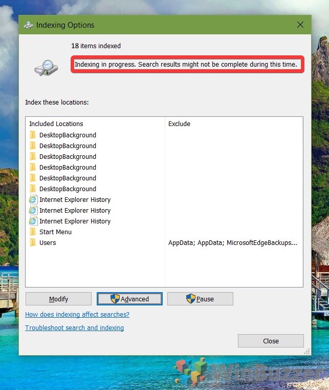 How to Reset and Rebuild the Search Index in Windows 10 WinBuzzer