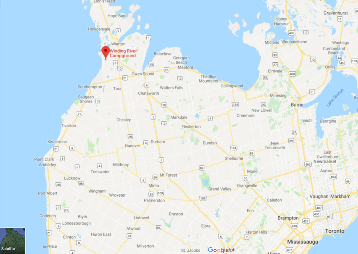 Find Winding River Campground. Maps to Camping in Sauble Beach