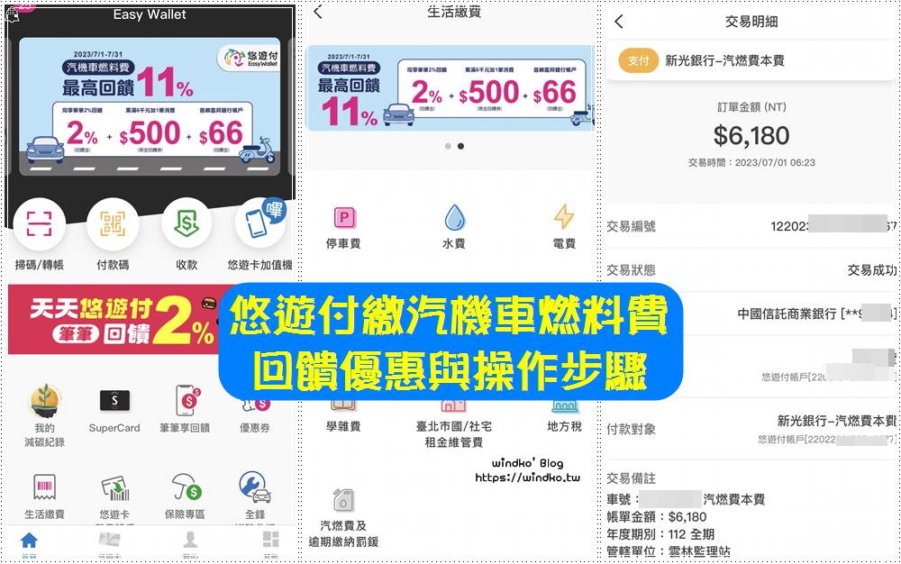 2023年悠遊付繳汽機車燃料費的回饋優惠與操作步驟：2%回饋➕滿額拿500元現金回饋券