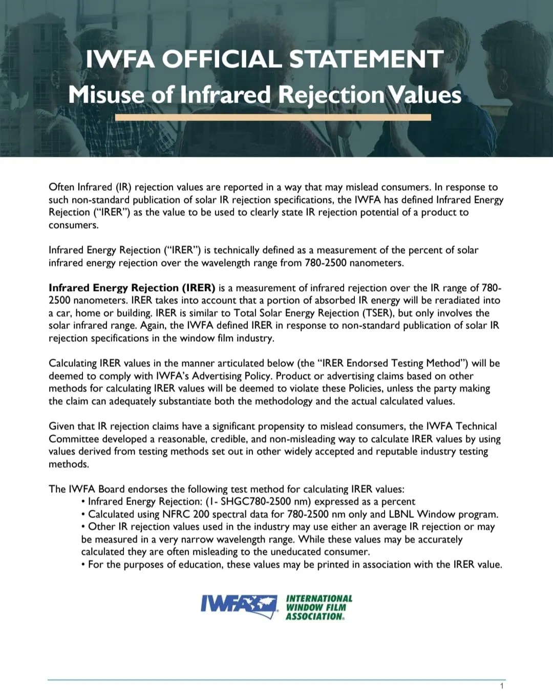 IWFA Issues Clarification on How to State IR Rejection Values Window