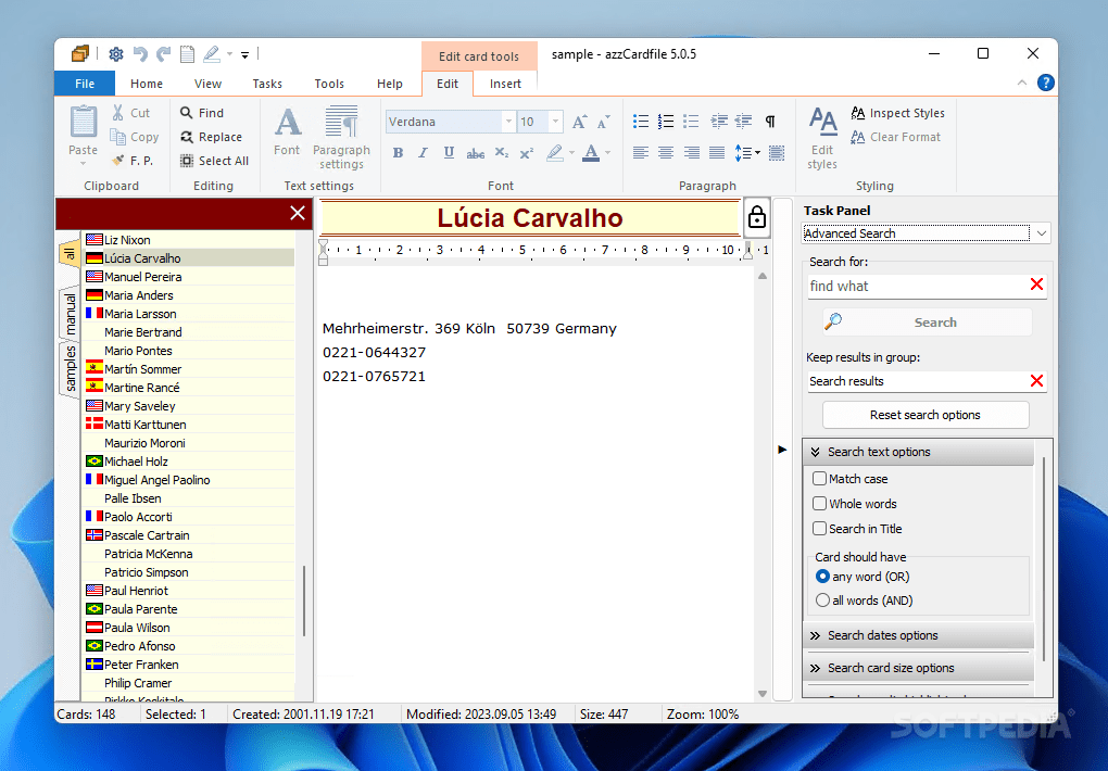 AZZ Cardfile 5.0.8 Download, Review, Screenshots