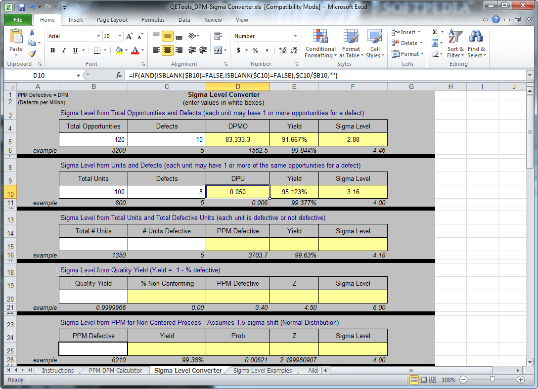 Download DMP / Sigma Level Calculator