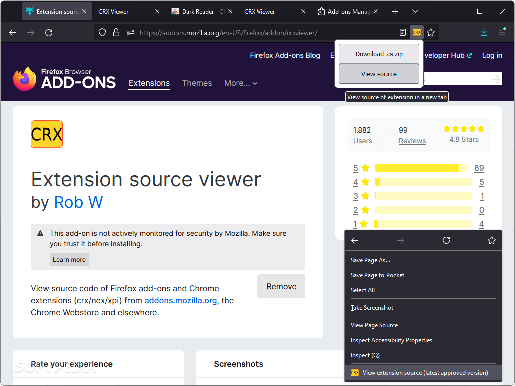 Extension source viewer 1.7.0 Download, Review, Screenshots