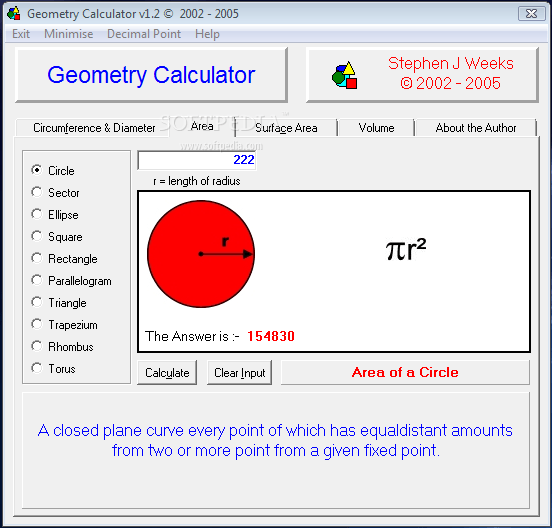 Geometry Calculator 1.2 Download, Review, Screenshots