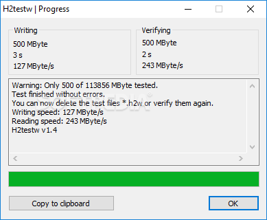H2testw 1.4 - Download, Review, Screenshots