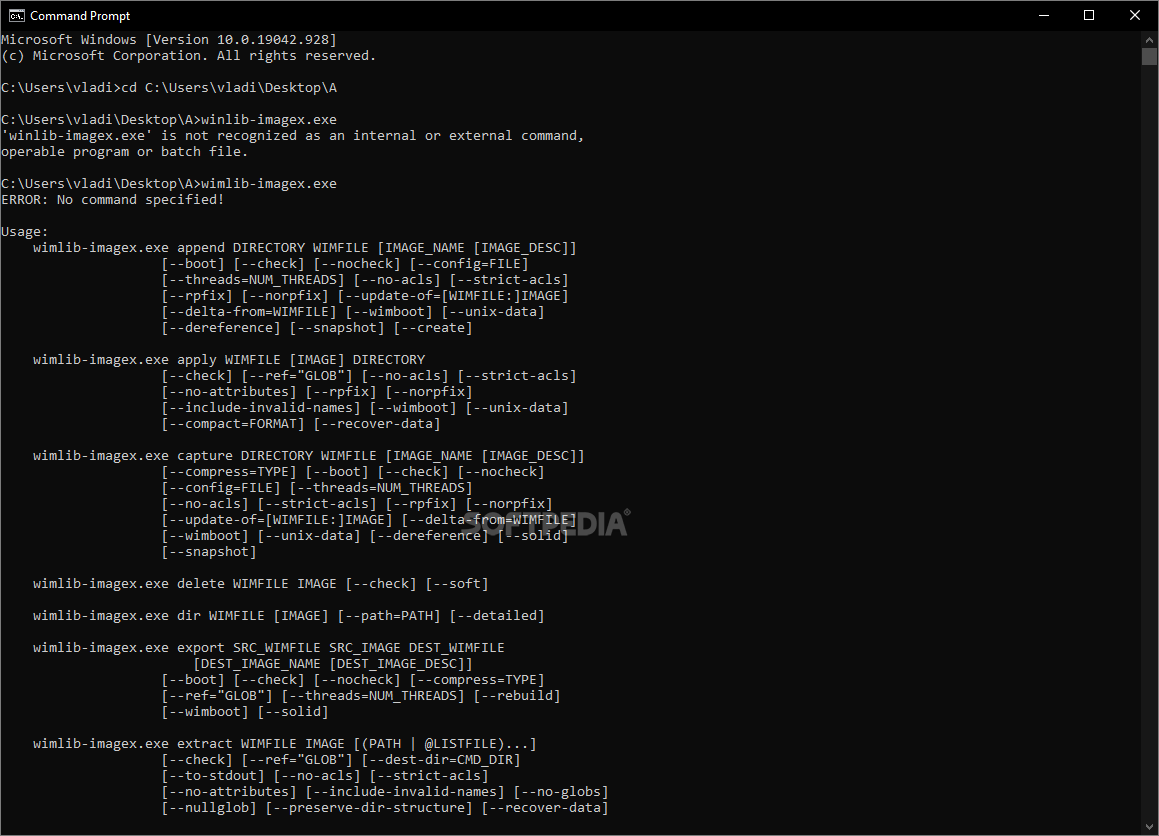 Imagex (Wimlib) 1.14.4 Download, Screenshots