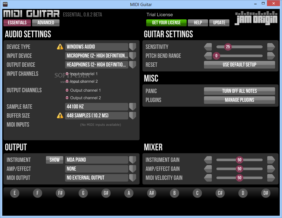 MIDI Guitar 0.8.2 Beta Download, Screenshots