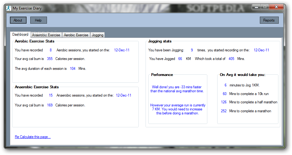 My Exercise Diary 1.2.0.0 Download, Screenshots