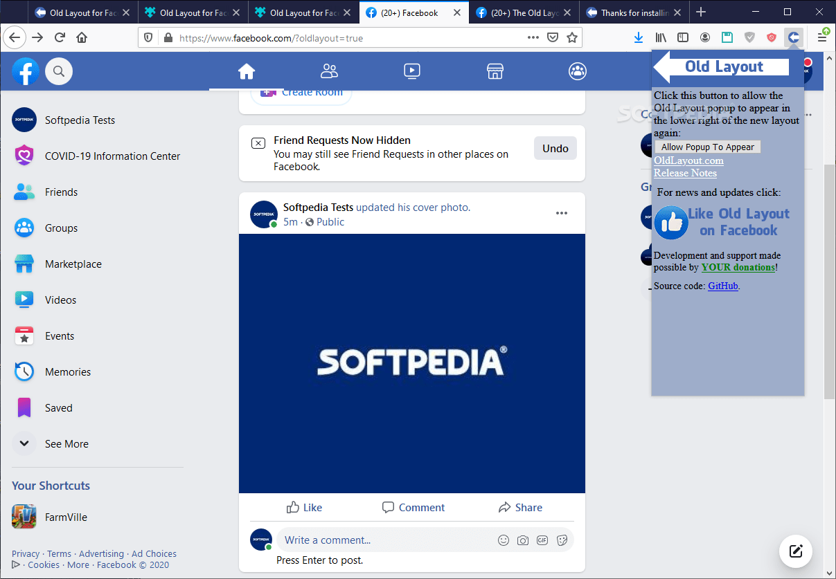 Download Old Layout for Facebook for Firefox