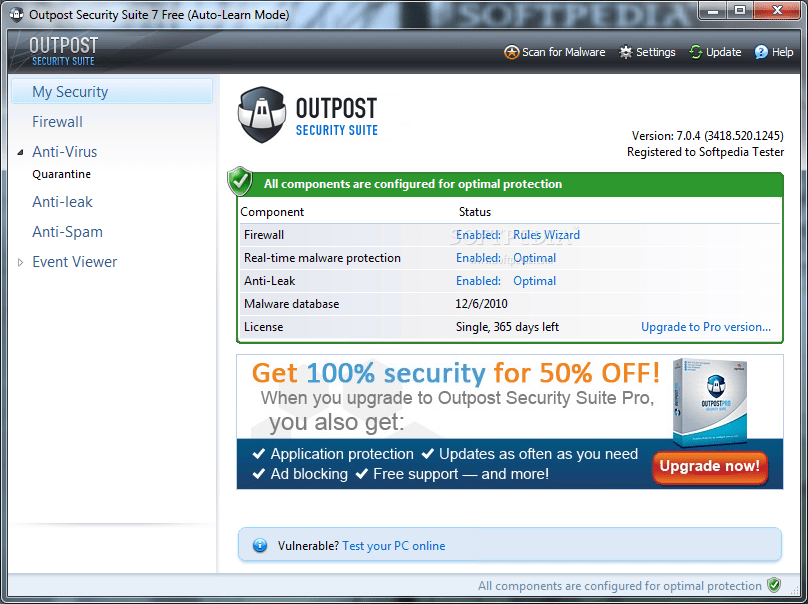 Outpost Security Suite Free 7.1.1.3431.520.1248 Download, Review, Screenshots