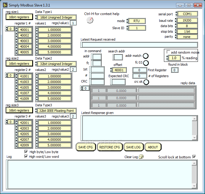 Simply Modbus Slave 1.3.2 - Download, Screenshots