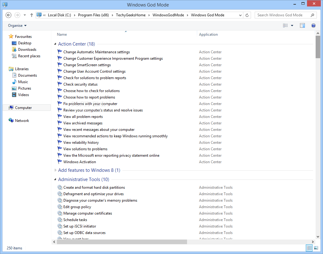 Windows God Mode 2.0.0 Download, Review, Screenshots