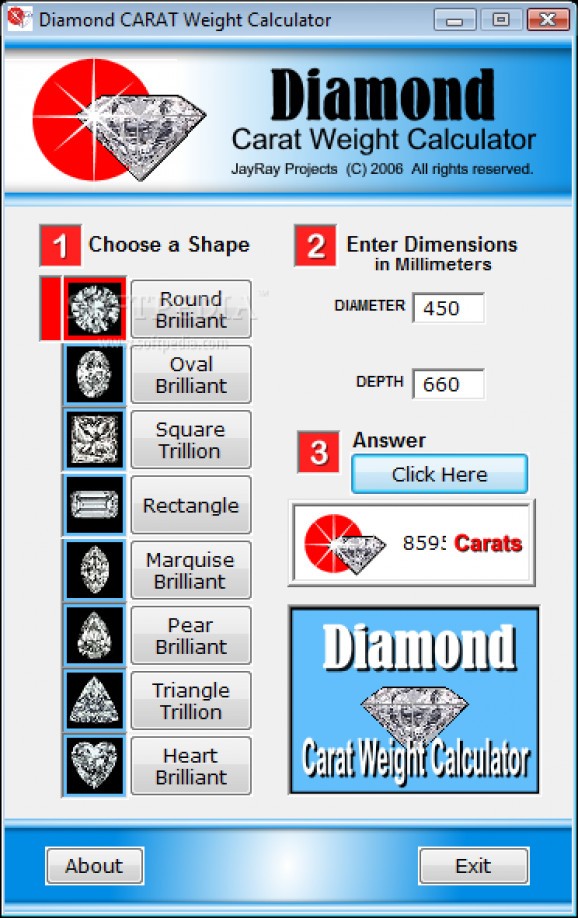 Diamond Carat Weight Calculator Download Free (Windows) 1.2.0.0