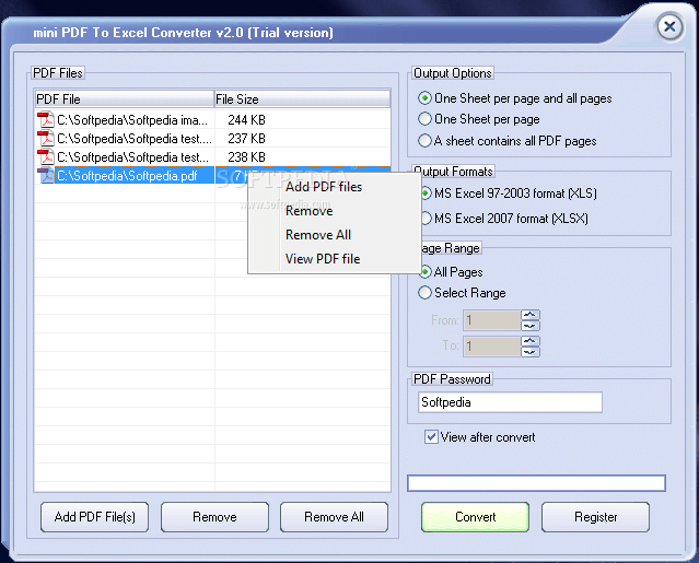 Download mini PDF to Excel Converter 2.0