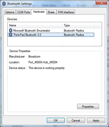 Confirm ThinkPad Bluetooth Driver Installed for Windows 7