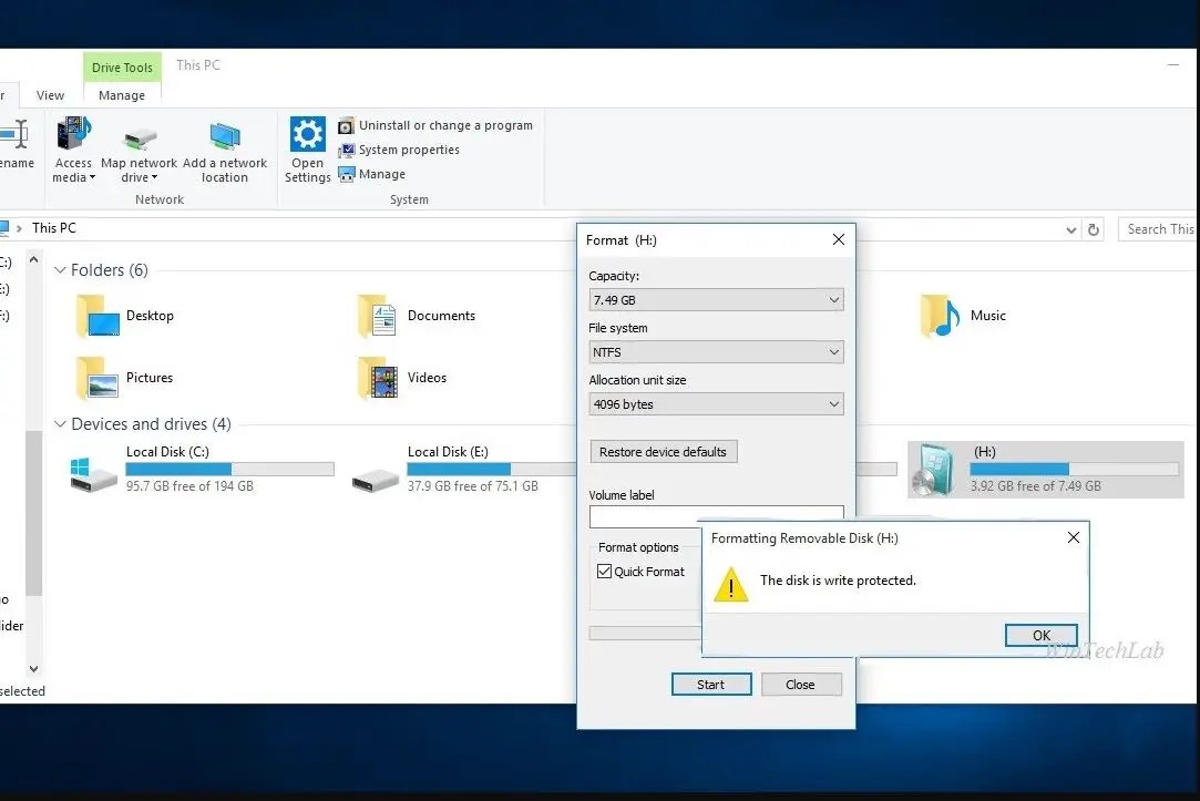 Fix The Disk is Write Protected Error for USB Flash Drive in Windows 10