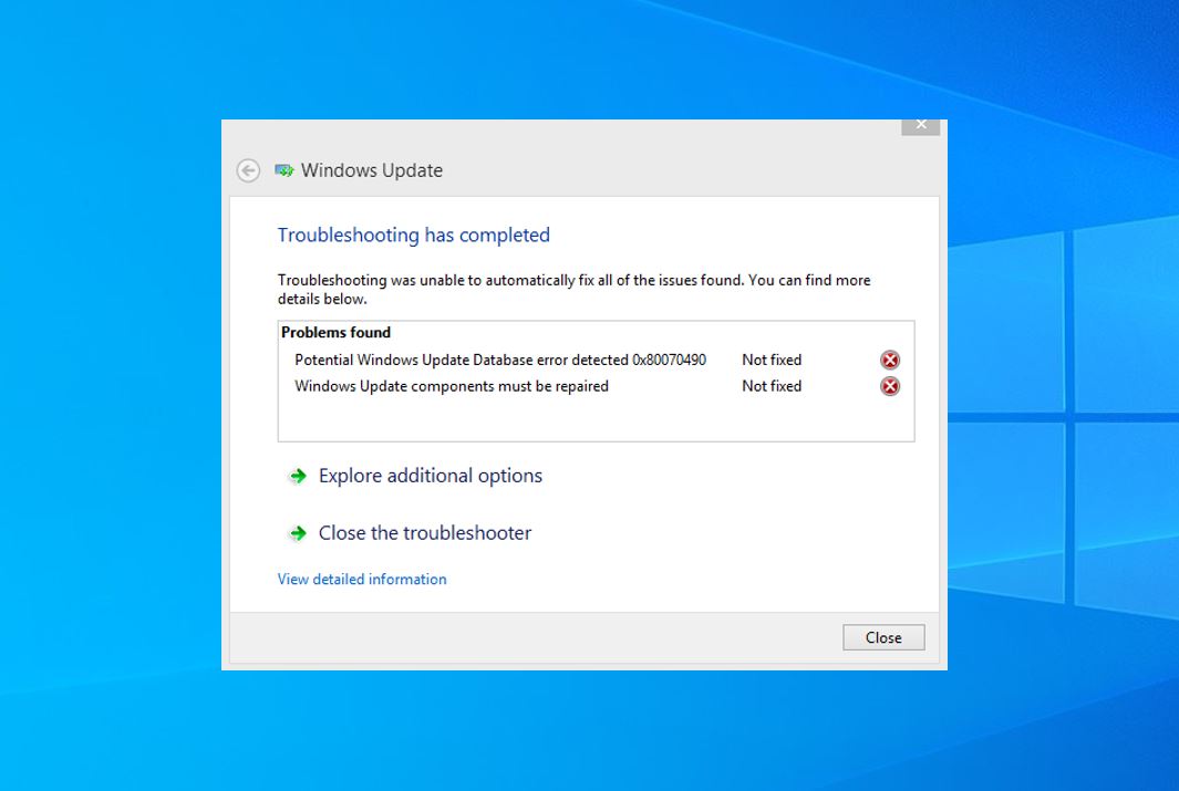 Solved Potential Windows Update Database error detected 0x80070490