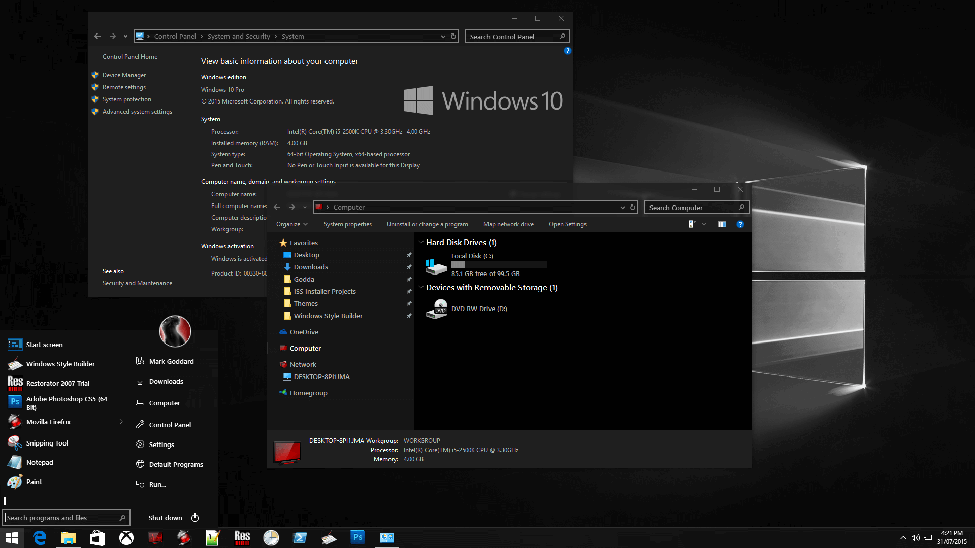 тема «Windows 10 Black Edition»