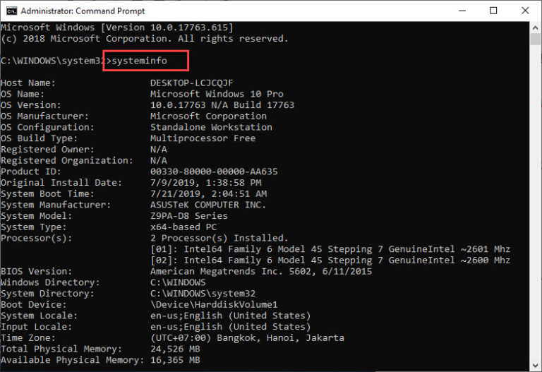 How to check system information using Command Prompt Windows 10 Free