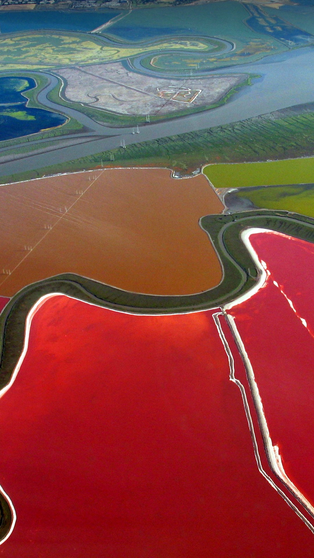 Multicolored salt evaporation ponds in San Francisco Bay, California