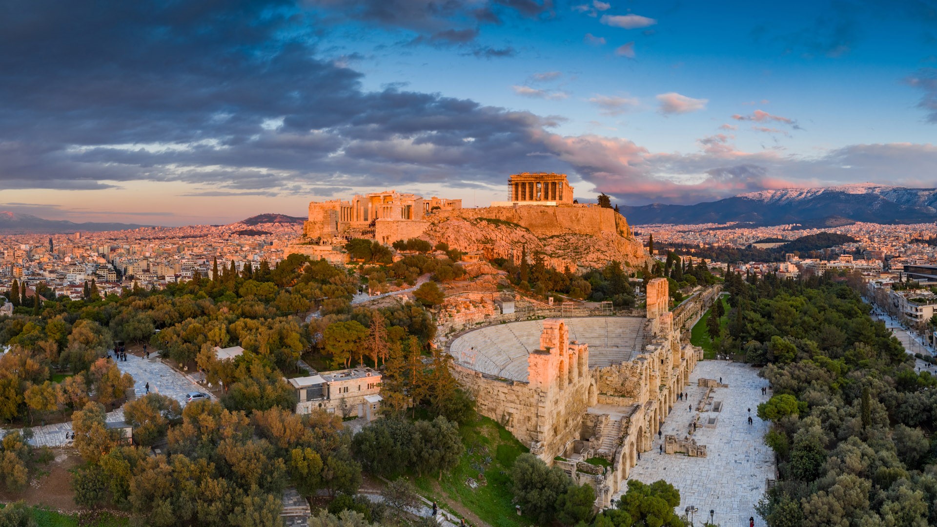 Aerial view of Acropolis of Athens, the Temple of Athena Nike