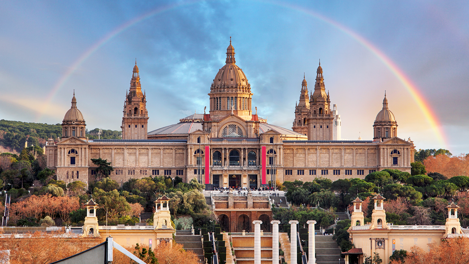 Museu Nacional Dart De Catalunya With Rainbow Barcelona Catalonia