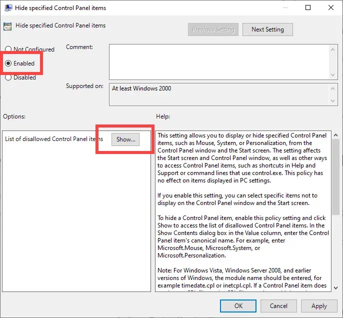 How to Hide Specific Control Panel Items with GPO in Windows