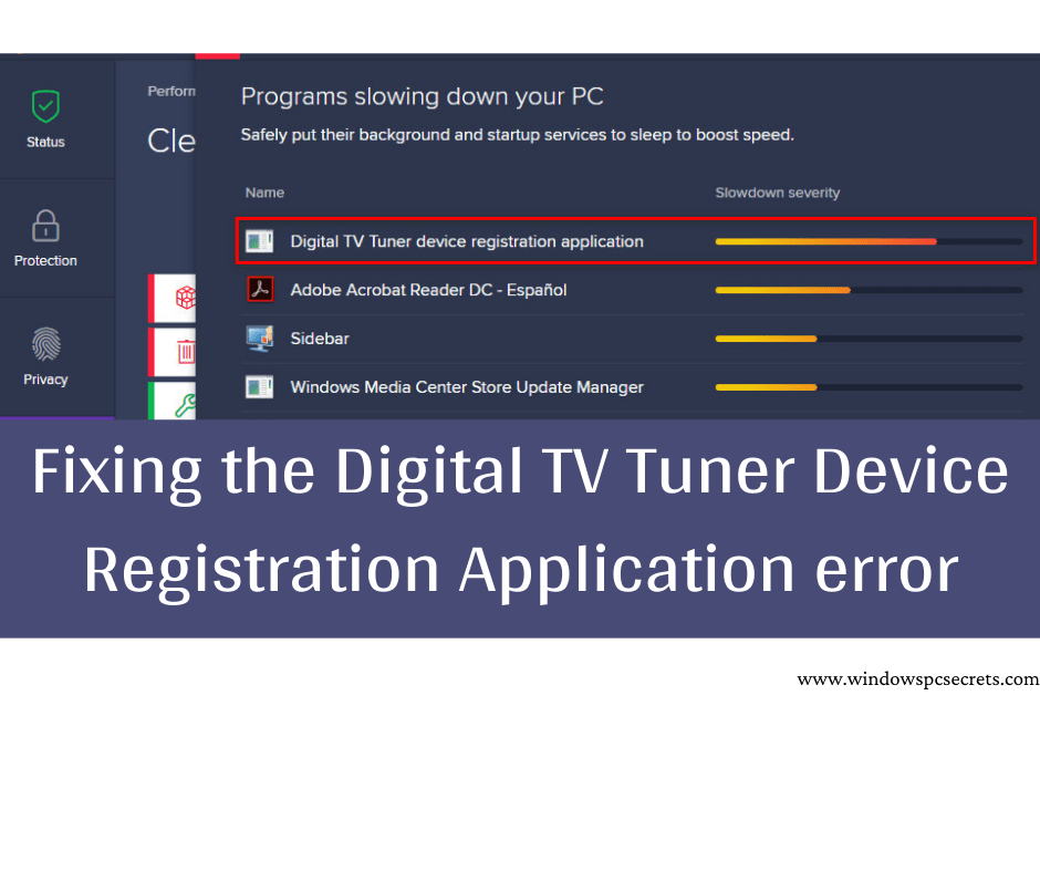 Fixing the Digital TV Tuner Device Registration Application error
