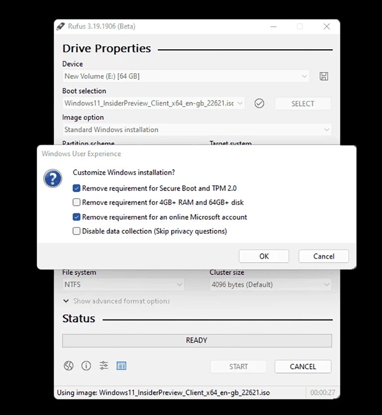 Bypass Windows 11 22H2 Microsoft Account with Rufus 3.19. Windowstan