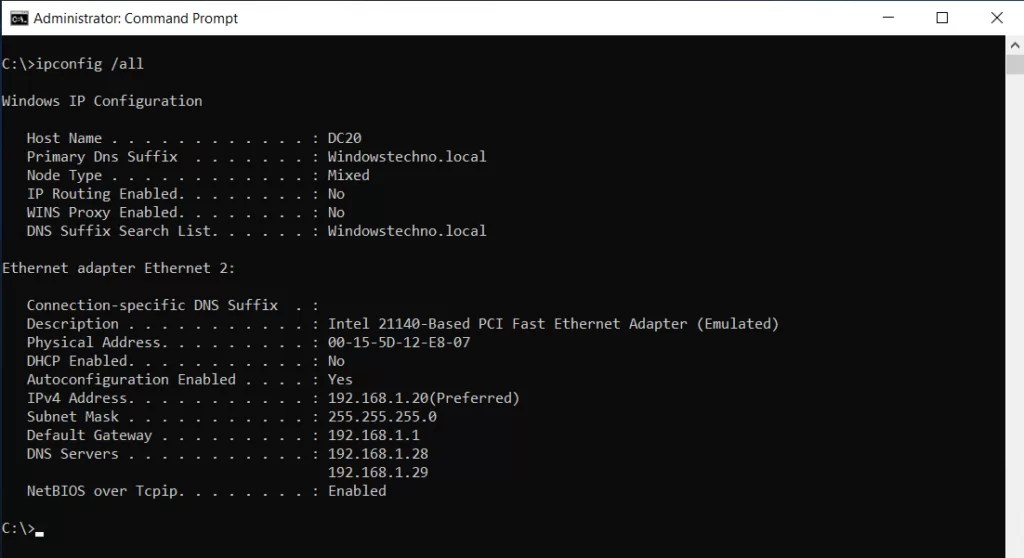 ipconfig WindowsTechno