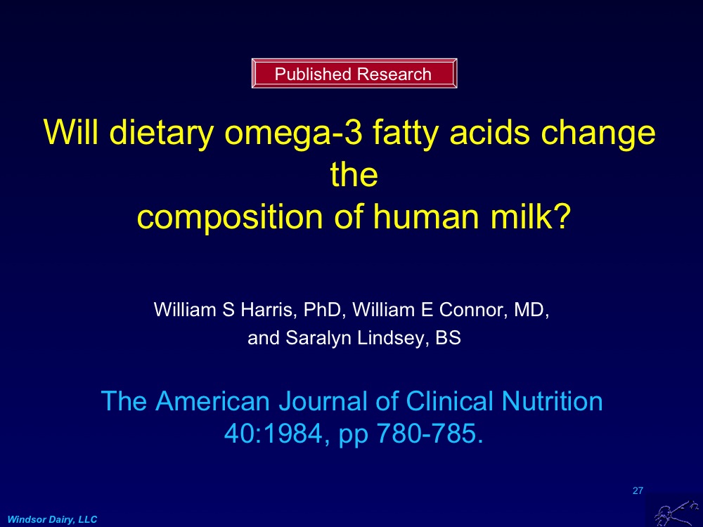 Windsor Dairy Changing Breast Milk Fatty Acids