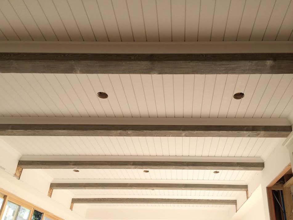 White Shiplap Ceiling With Wood Beams The Best Picture Of Beam