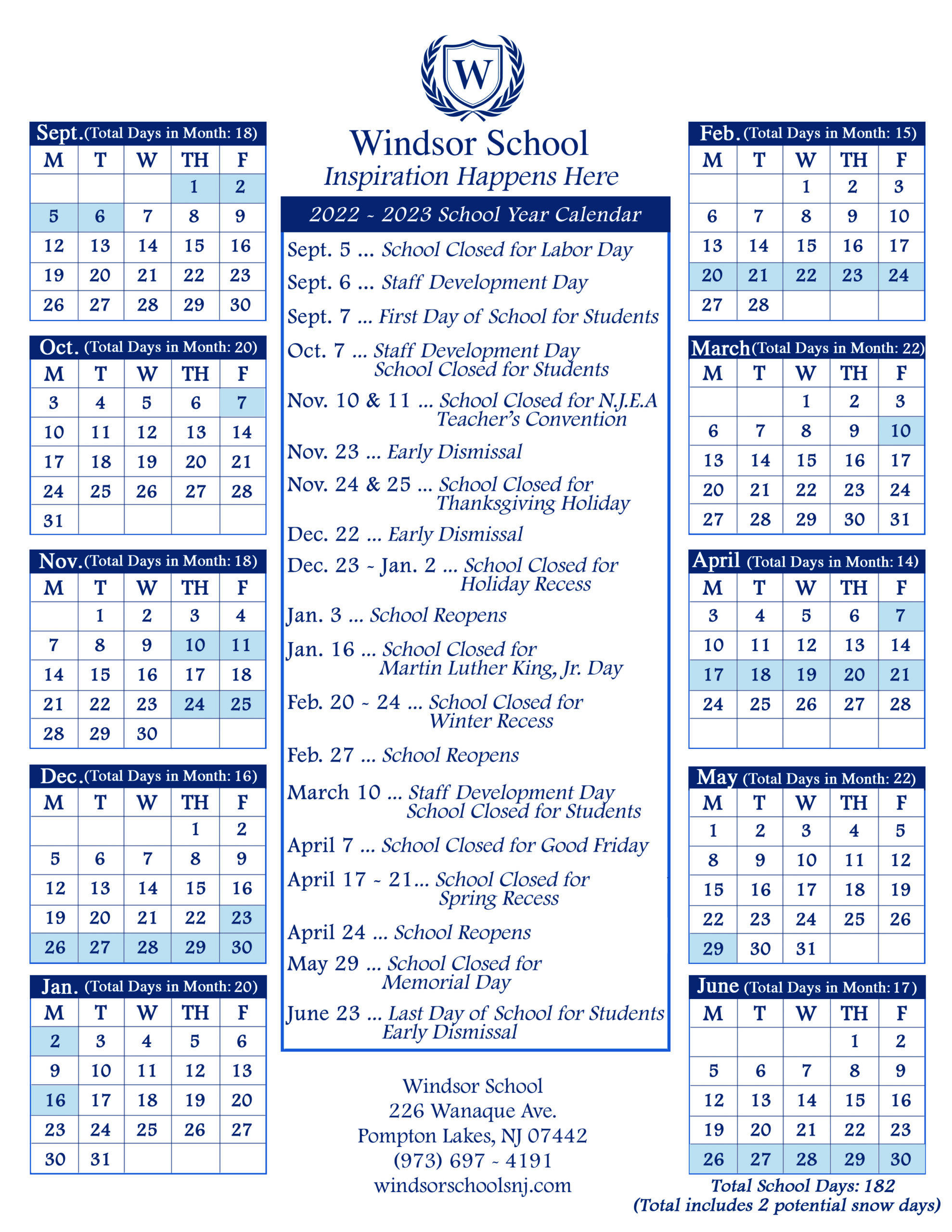 School Calendars Windsor Schools