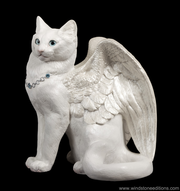 Large BirdWinged Flap Cat Snow White (eyes open) Windstone Editions