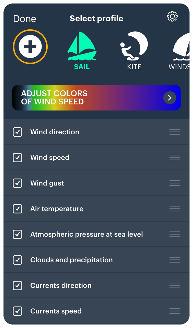 The new Customization feature screen in the iOS version Windy.app