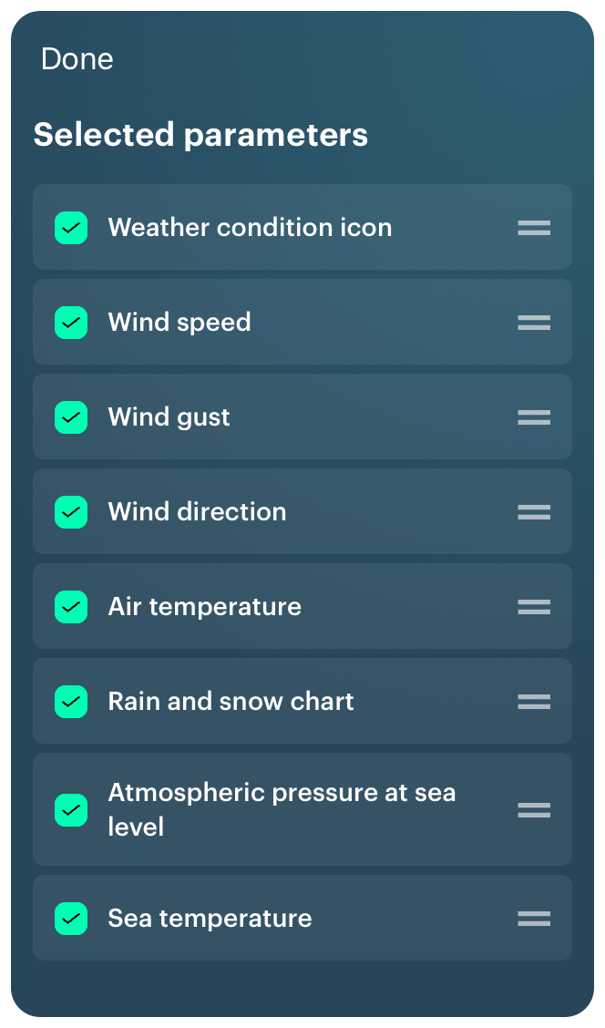 The new Customization feature screen in the iOS version Windy.app