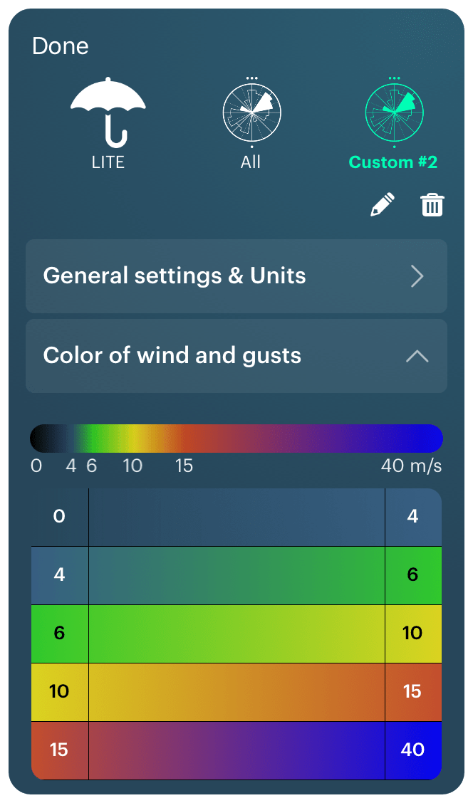 The new Customization feature screen in the iOS version Windy.app