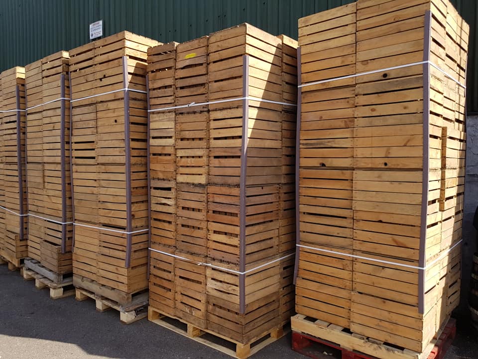 Pallet of 60 European Apple Crates Reclaimed Wine Boxes Etc