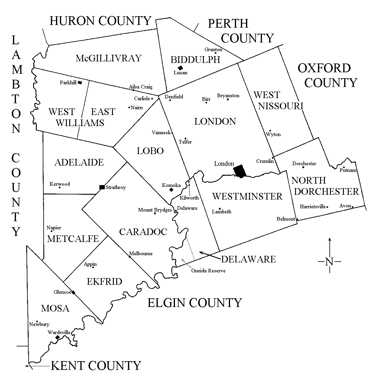 Map of Middlesex County, Ontario (circa 1871)