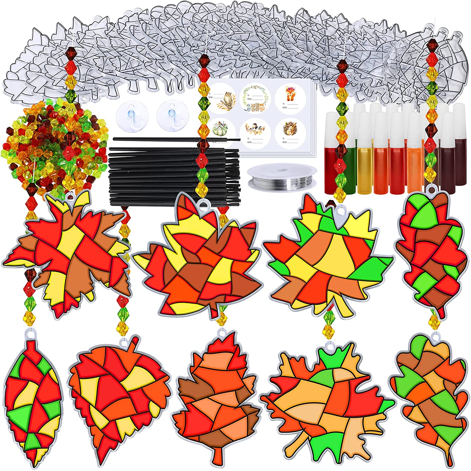 Winlyn 27 Sets Fall Leaf Suncatchers Ornaments Decorations DIY Window