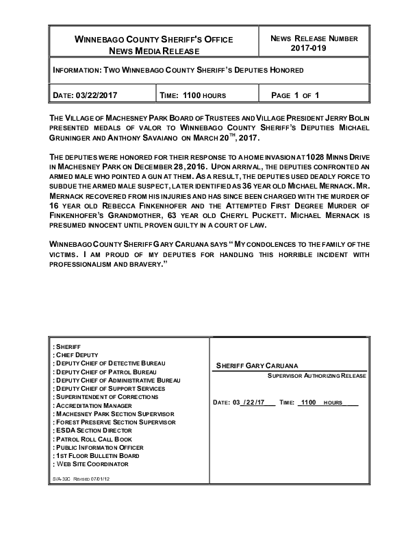 Two Winnebago County Sheriff’s Deputies Honored